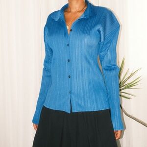 vintage rare issey miyake blue pleats please long sleeve blouse 1999